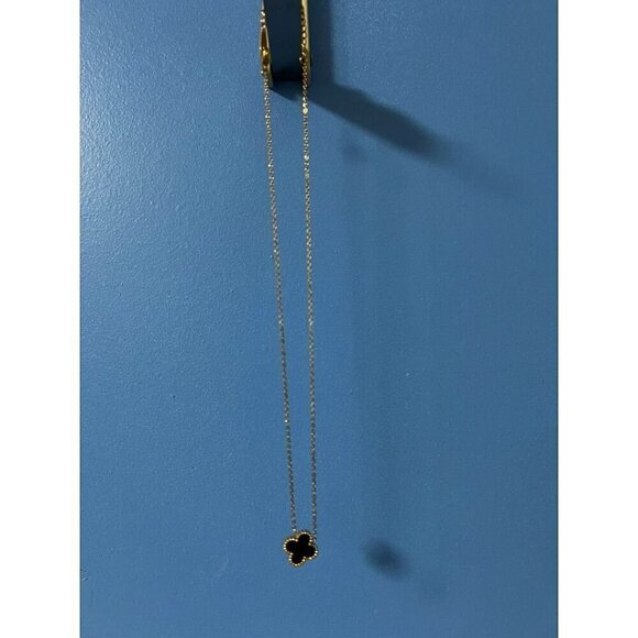 Womens Pendant Necklace Gold Plated & Black Irish Shamrock, Festival, Boho, VINT - Picture 5 of 5